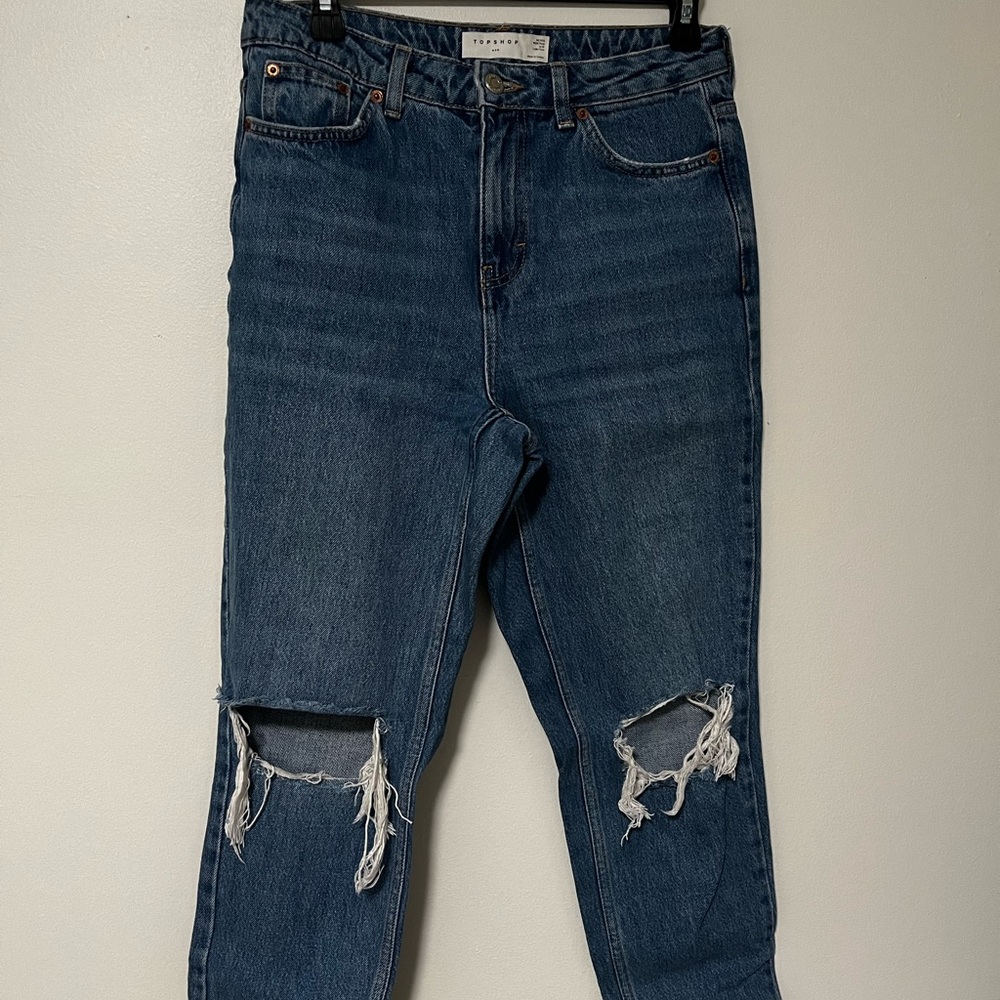 Topshop Dark Blue Distressed Boyfriend Jeans